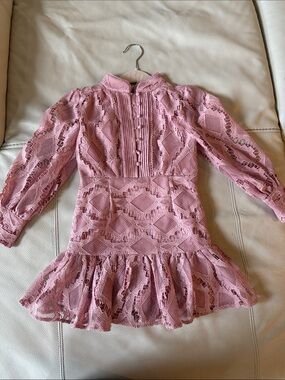 Bardot Pink Lace Long-Sleeve Ruffle Hem Dress